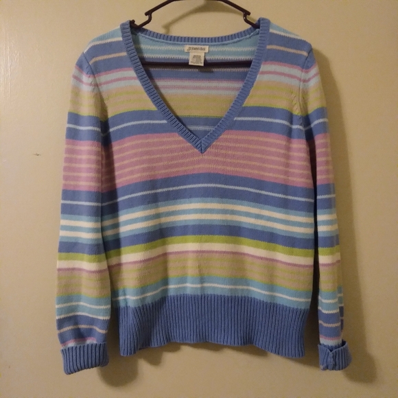 Y2K Striped Pastel Colored V-Neck Knit Sweater, Size: Medium. - Picture 9 of 9